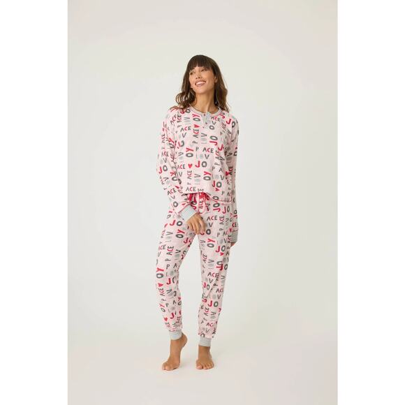 PJ Salvage Peace Love Joy Thermal Ski Jammie Set Size XS Blush Pink - Picture 1 of 16